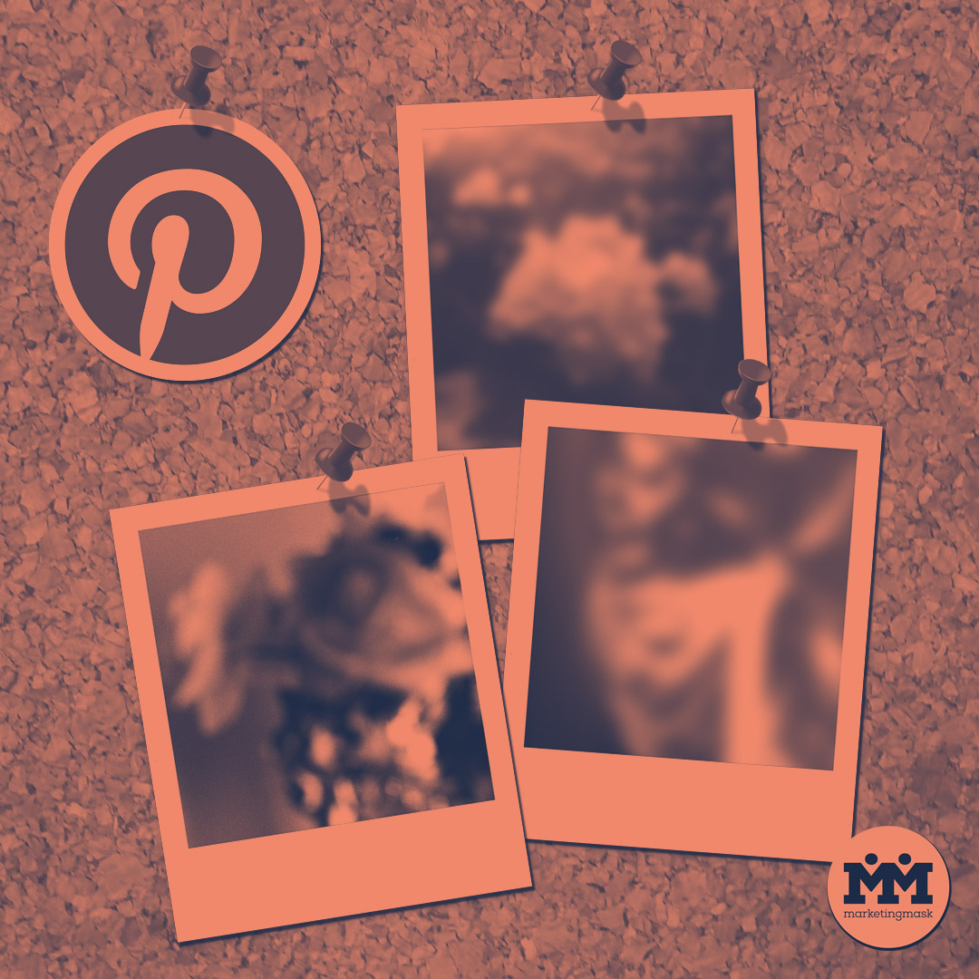 Pinterest logó és 3 paratáblára tűzött Polaroid kép