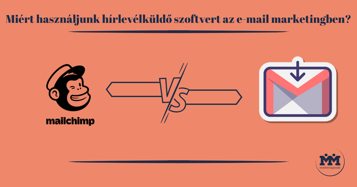 Egy mailchimp és egy Gmail logó az ábrán, közöttük vs. jel.