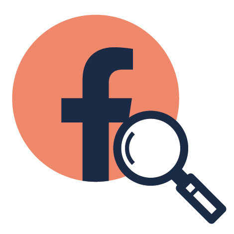 Facebook hirdetésmenedzsment. Facebook logó nagyítóval