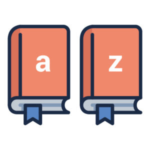 Marketing szótár, két könyv egymás mellett, az egyiken egy a, a másikon egy z betű.